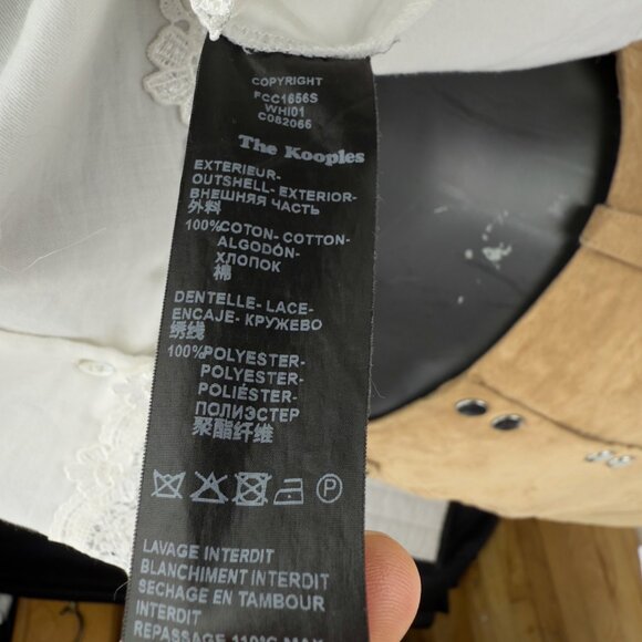 THE KOOPLES Sport Cropped Floral Lace-Hem Half Split Cuff Sleeves White Blouse 1 - Picture 7 of 9